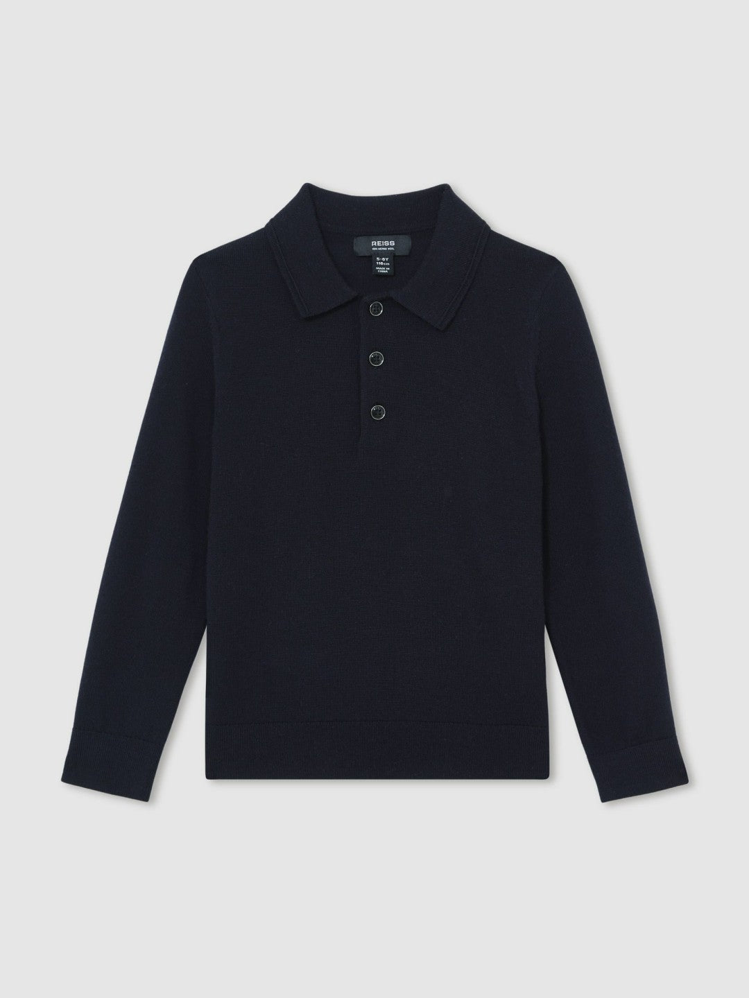Reiss | 9-13 yrs Merino Wool Long-Sleeve Polo Shirt in Navy