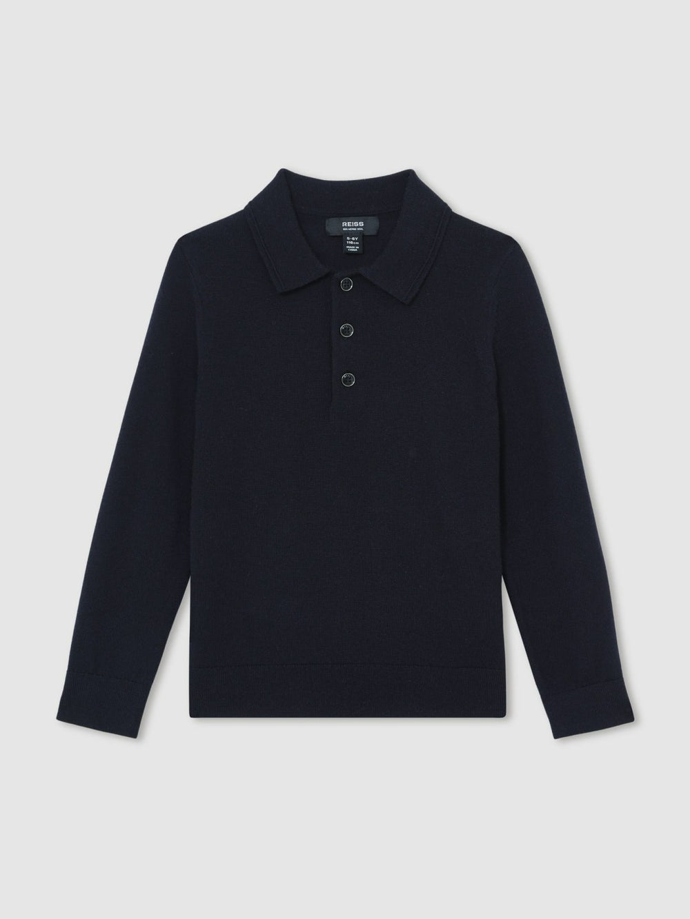 Reiss | 4-9 yrs Merino Wool Long-Sleeve Polo Shirt in Navy