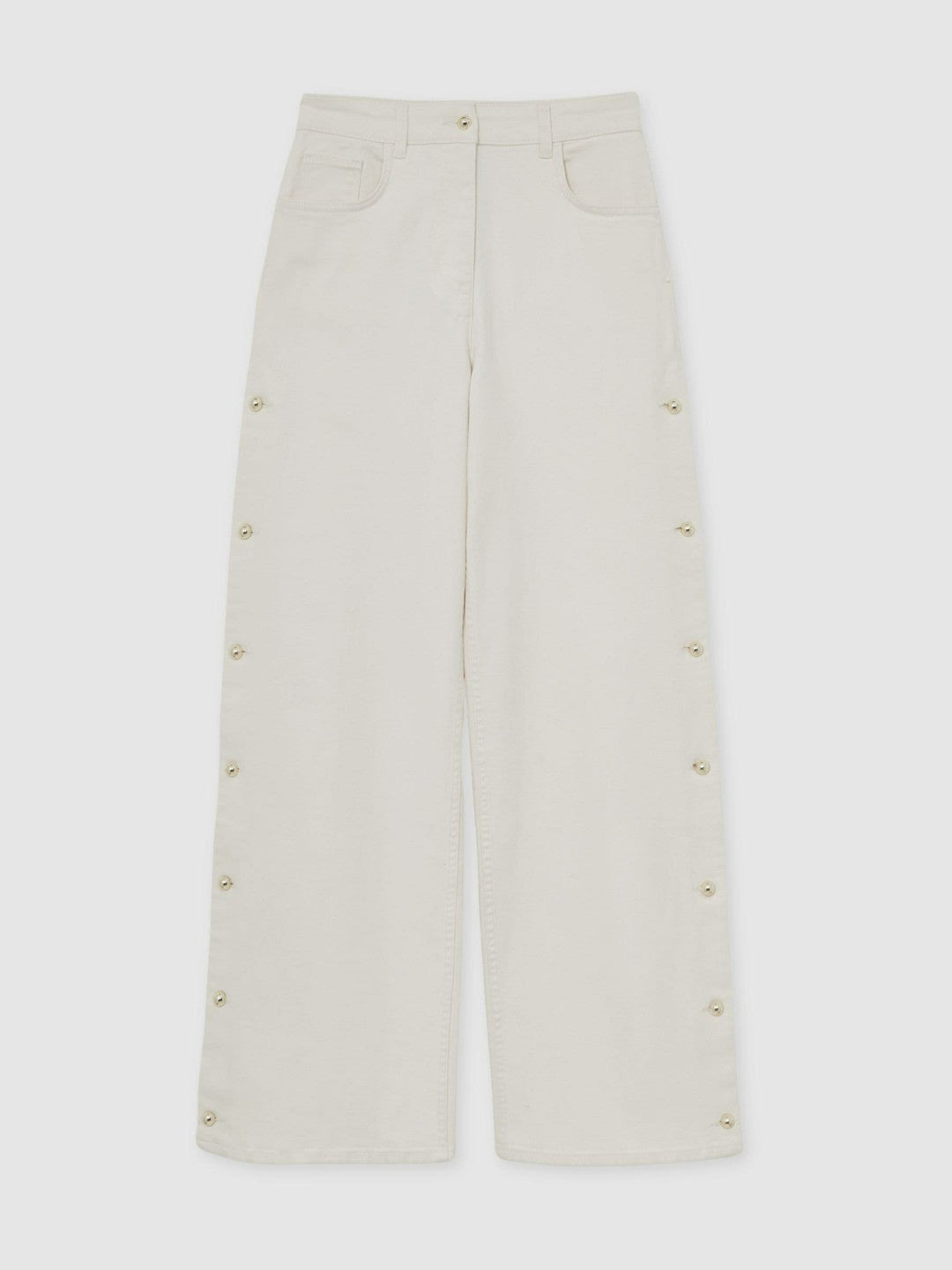 Reiss | Petite Side Button Wide Leg Jeans in Cream