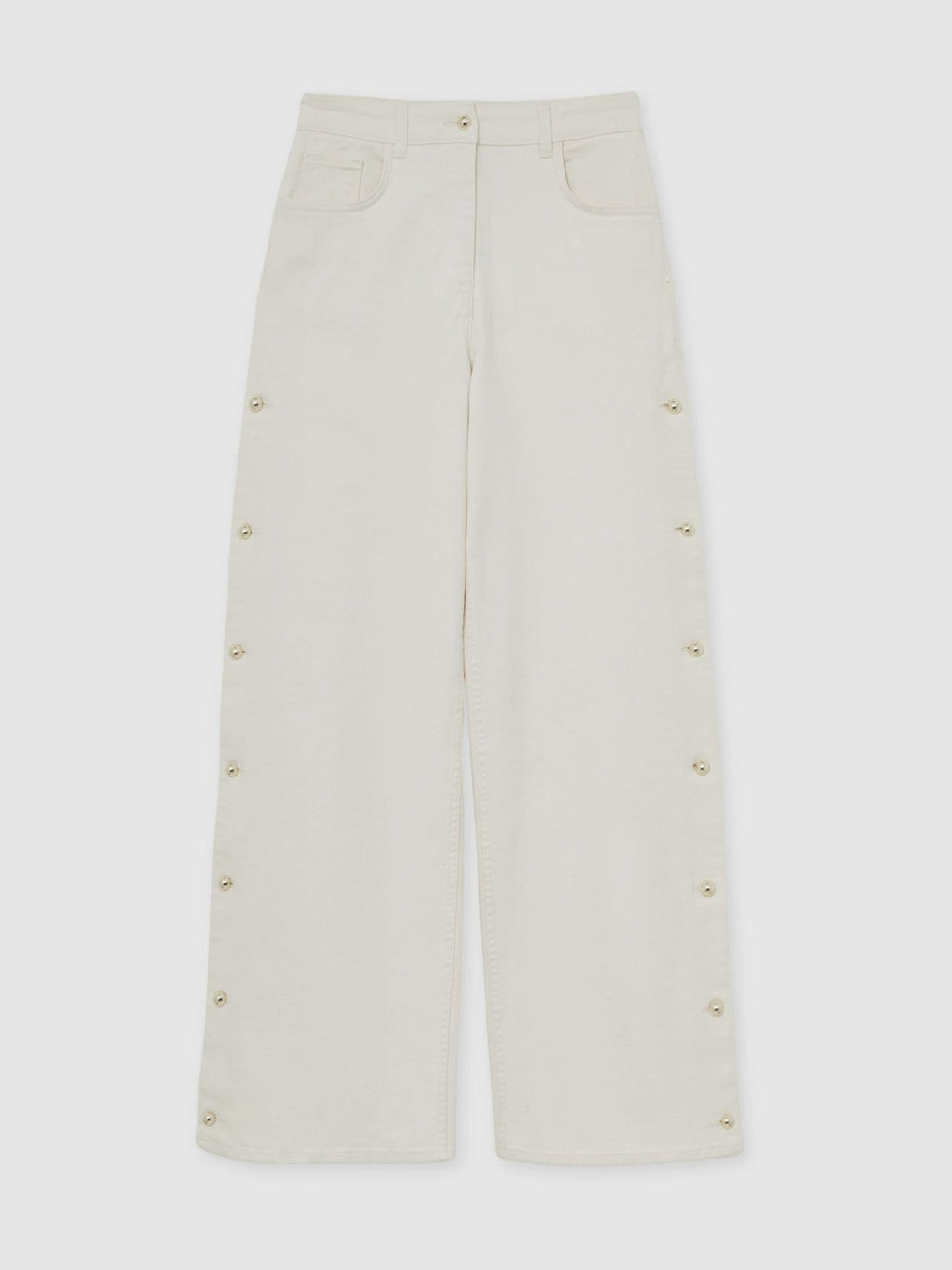 Reiss | Petite Side Button Wide Leg Jeans in Cream