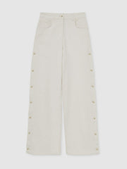 Reiss | Petite Side Button Wide Leg Jeans in Cream