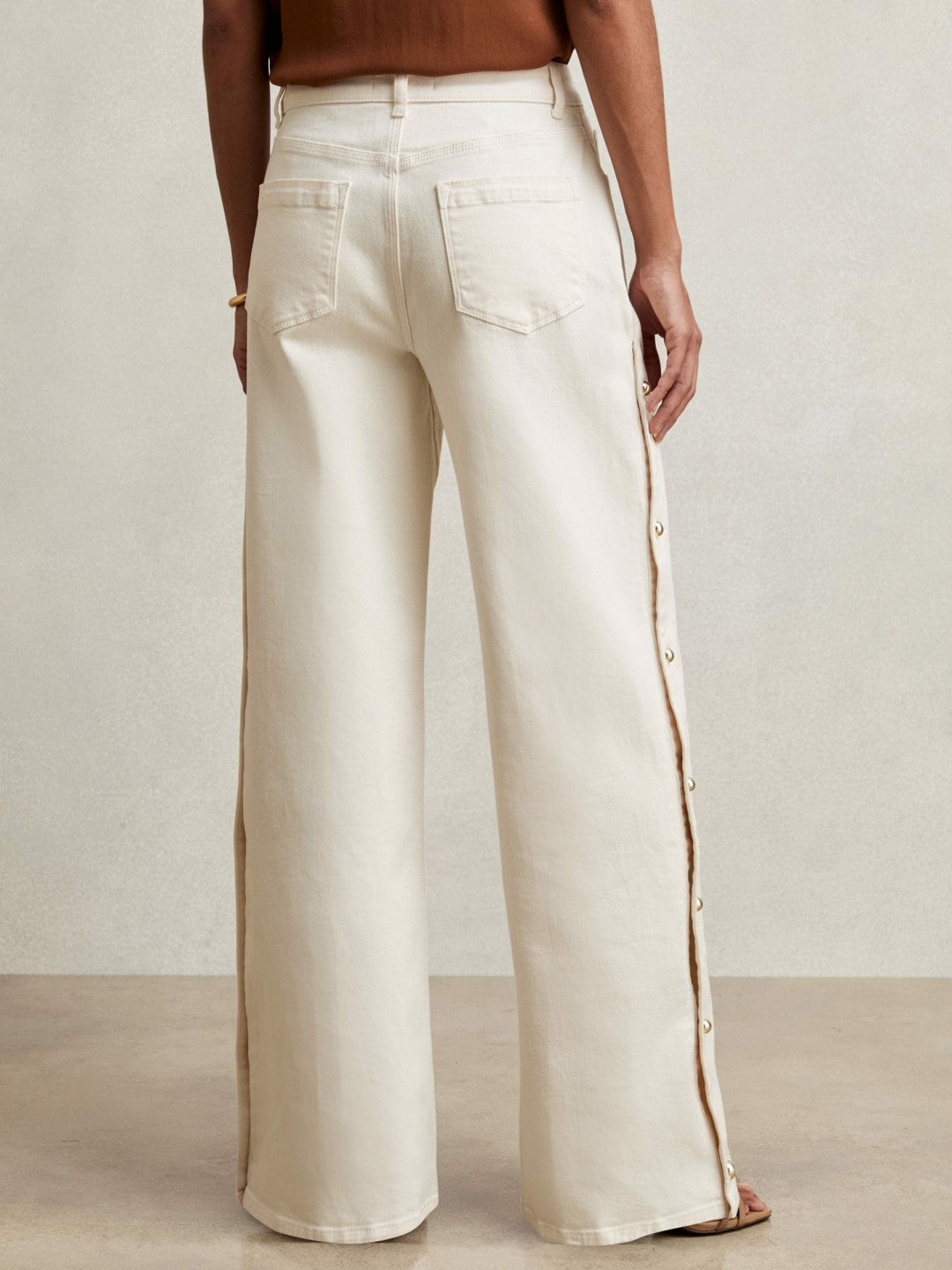 Reiss | Petite Side Button Wide Leg Jeans in Cream