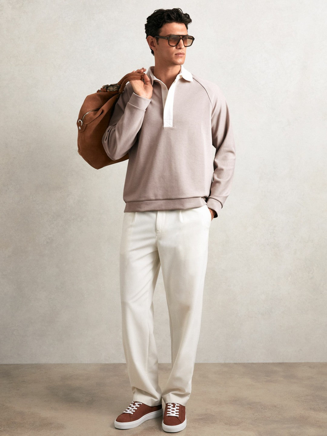 Reiss | Colour Block Rugby Shirt in Oatmeal/White
