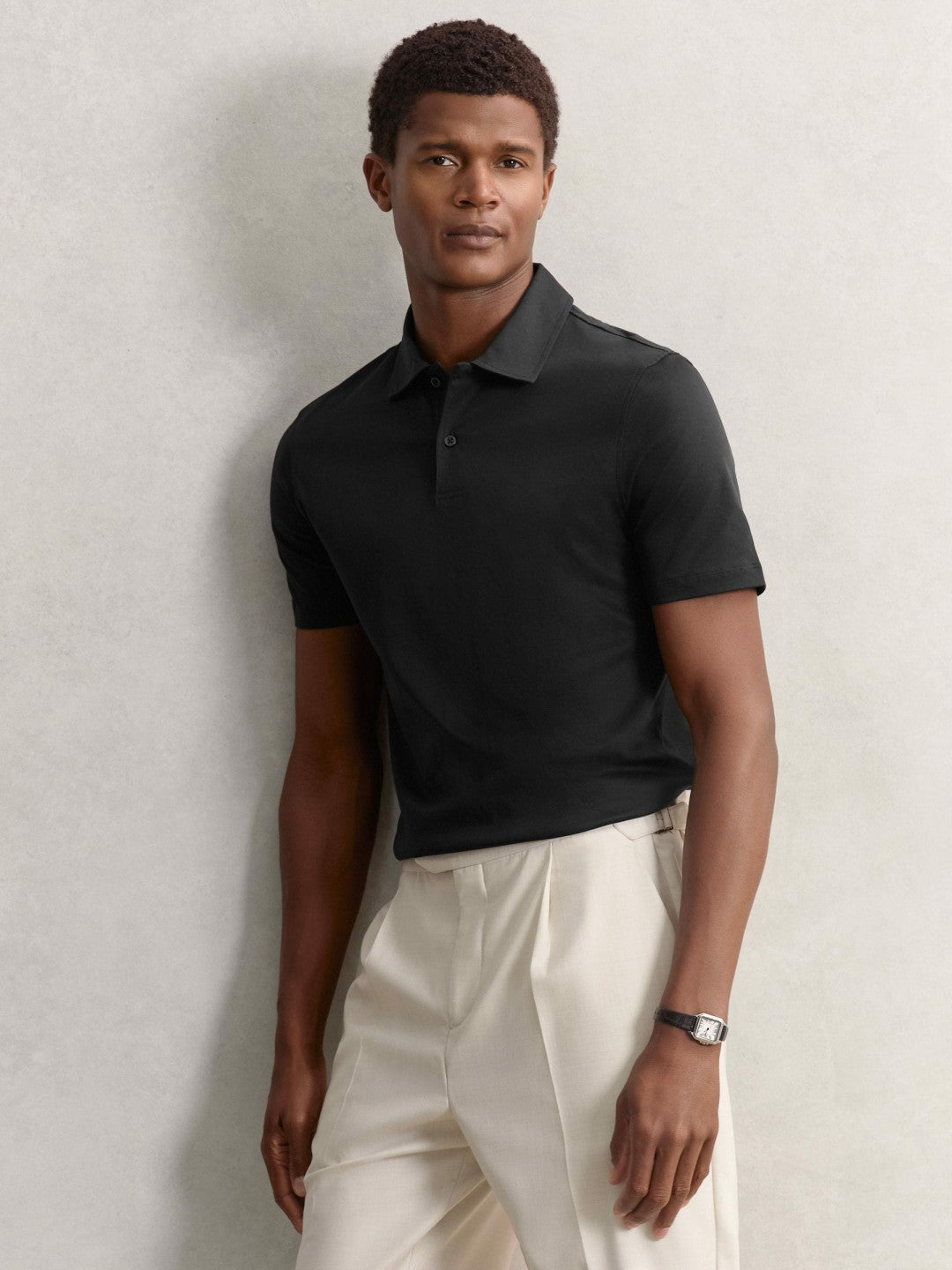 Reiss | Cotton Short-Sleeve Polo Shirt in Black