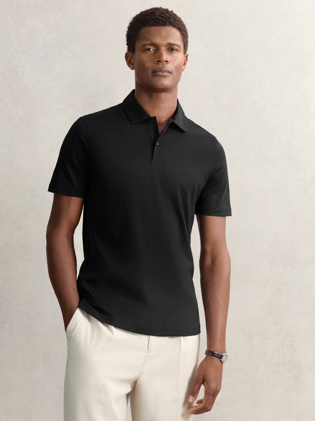 Reiss | Cotton Short-Sleeve Polo Shirt in Black
