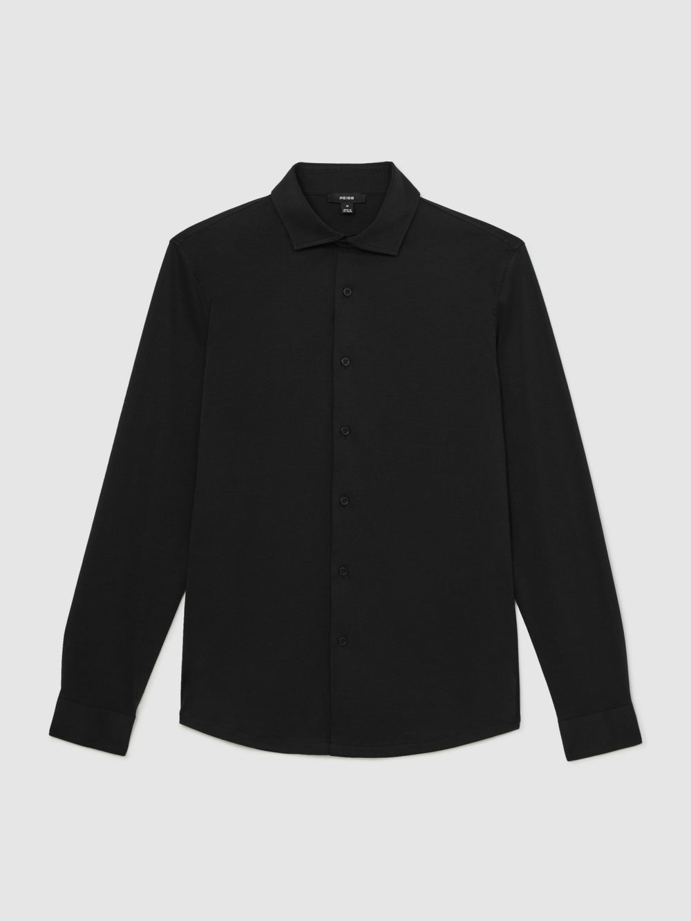 Reiss | Cotton-Jersey Button-Through Shirt in Black