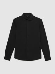 Reiss | Cotton-Jersey Button-Through Shirt in Black