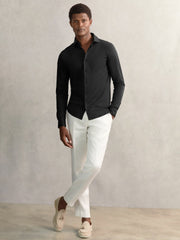 Reiss | Cotton-Jersey Button-Through Shirt in Black