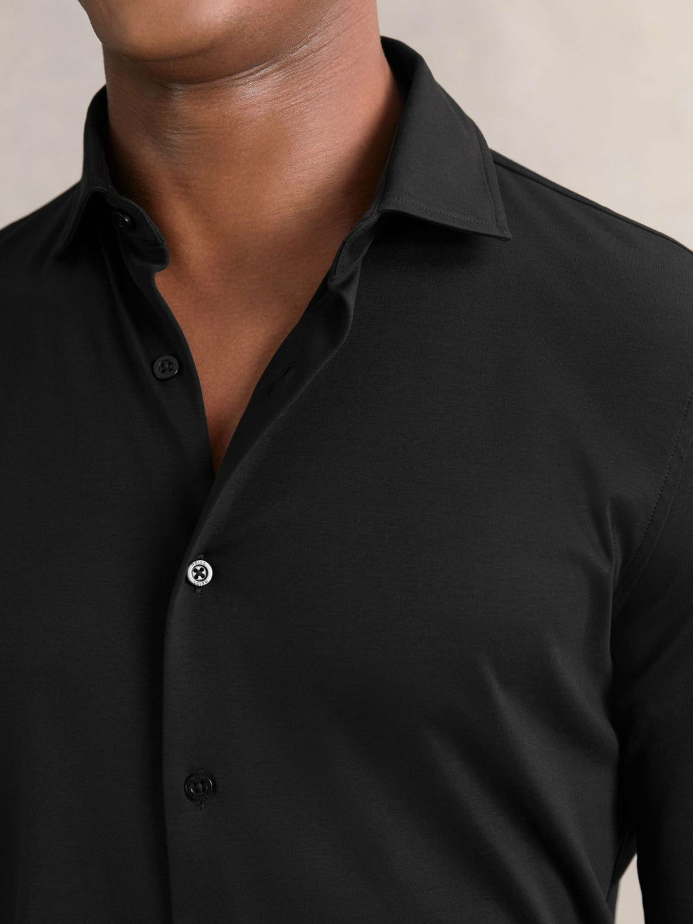 Reiss | Cotton-Jersey Button-Through Shirt in Black