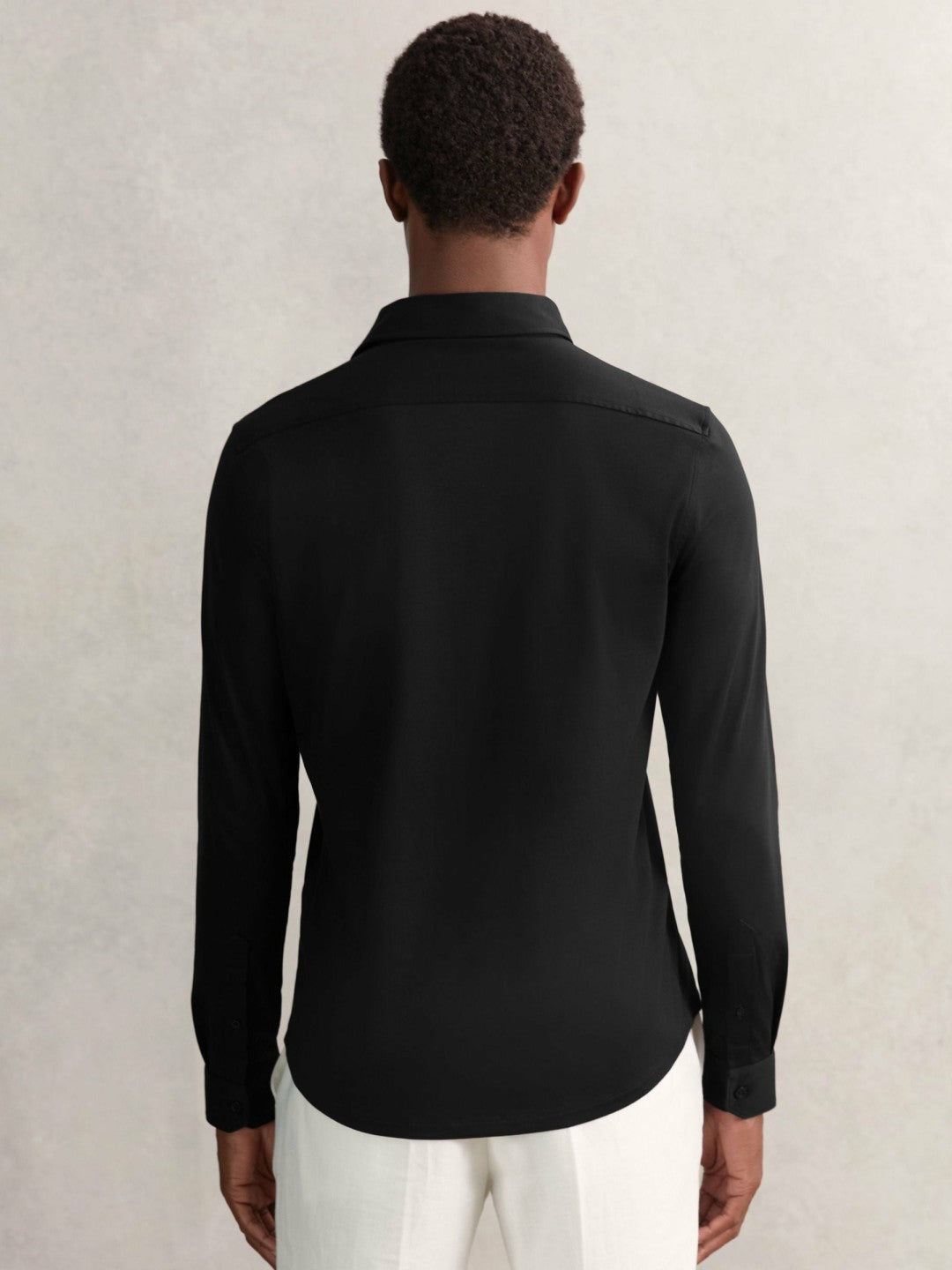 Reiss | Cotton-Jersey Button-Through Shirt in Black