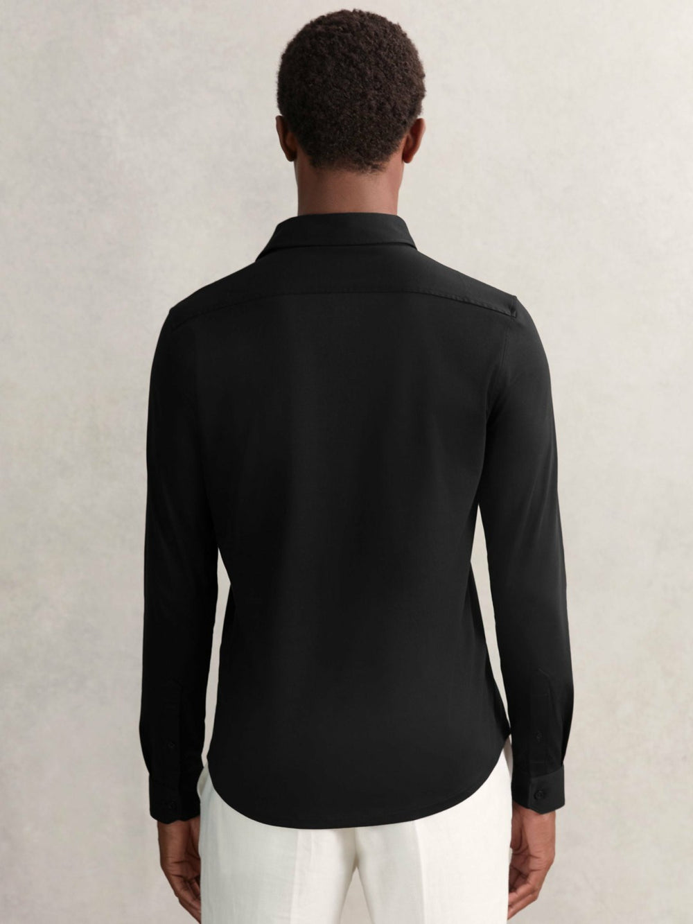 Reiss | Cotton-Jersey Button-Through Shirt in Black