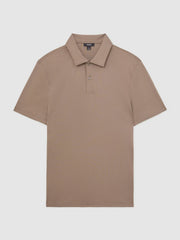 Reiss | Cotton Short-Sleeve Polo Shirt in Taupe Brown