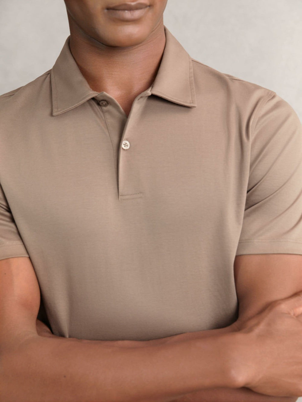 Reiss | Cotton Short-Sleeve Polo Shirt in Taupe Brown
