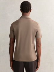 Reiss | Cotton Short-Sleeve Polo Shirt in Taupe Brown