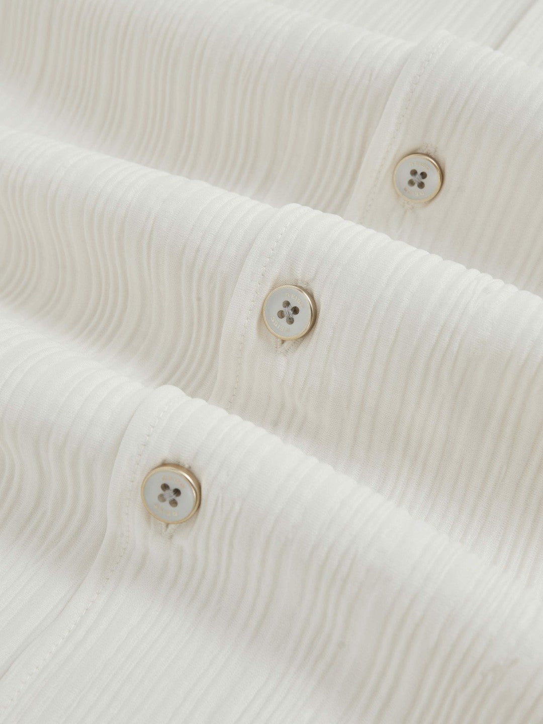 Reiss | Plissé Cuban-Collar Long-Sleeve Shirt in Off White