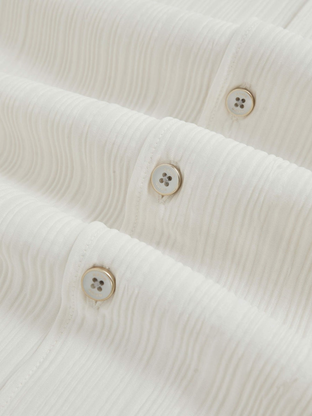 Reiss | Plissé Cuban-Collar Long-Sleeve Shirt in Off White