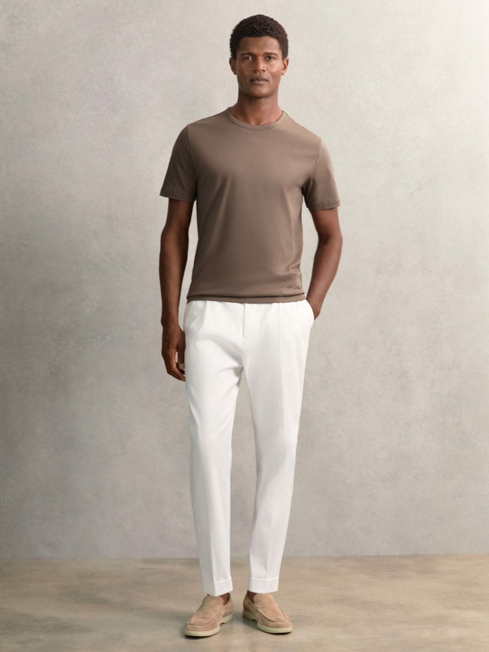 Reiss | Airwater-Cotton Crew-Neck T-Shirt in Taupe Brown
