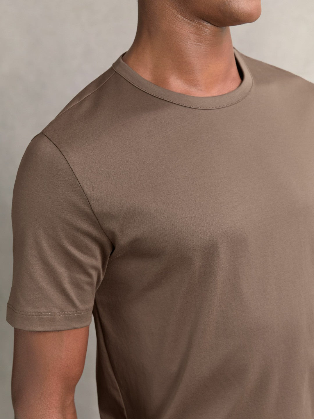 Reiss | Airwater-Cotton Crew-Neck T-Shirt in Taupe Brown