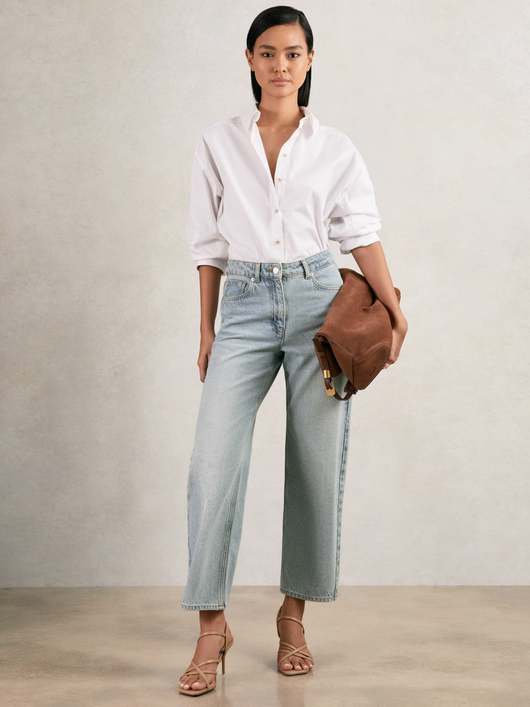 Reiss | Petite Mid-Rise Straight-Leg Jeans in Pale Blue