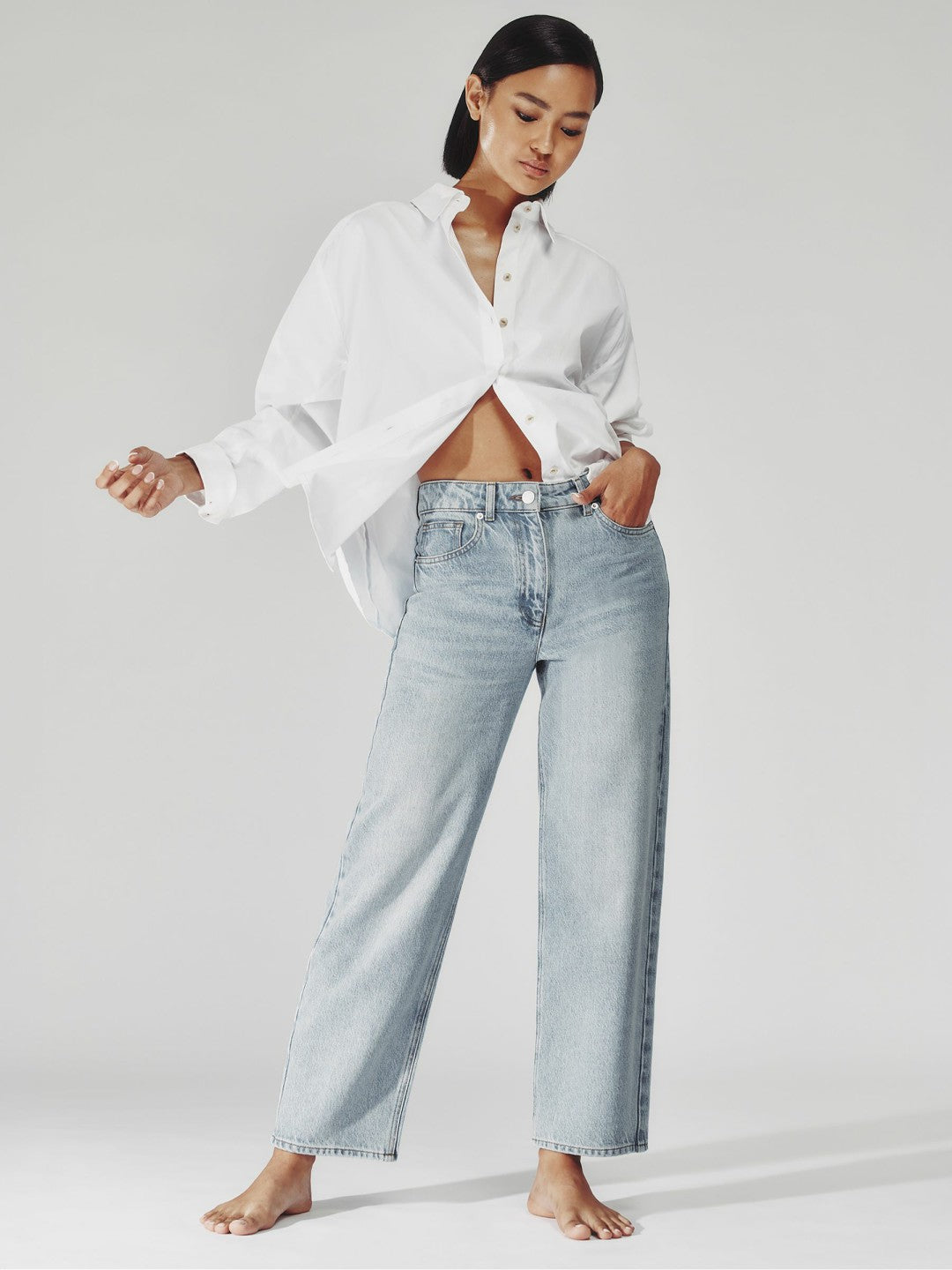 Reiss | Petite Mid-Rise Straight-Leg Jeans in Pale Blue