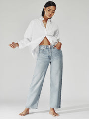 Reiss | Petite Mid-Rise Straight-Leg Jeans in Pale Blue