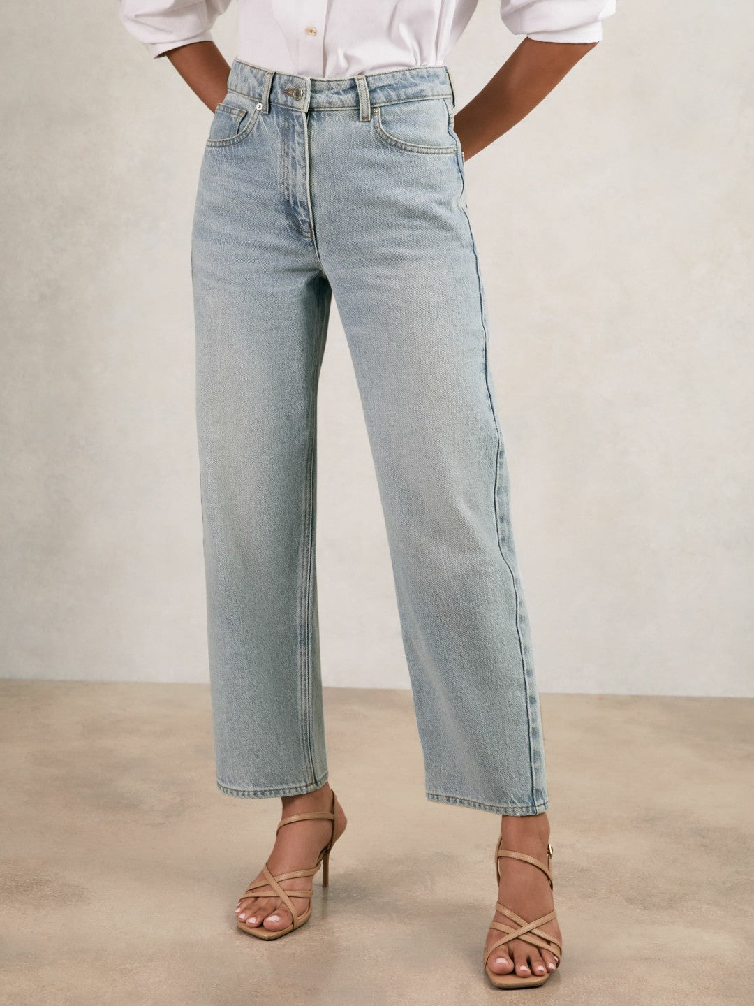 Reiss | Petite Mid-Rise Straight-Leg Jeans in Pale Blue