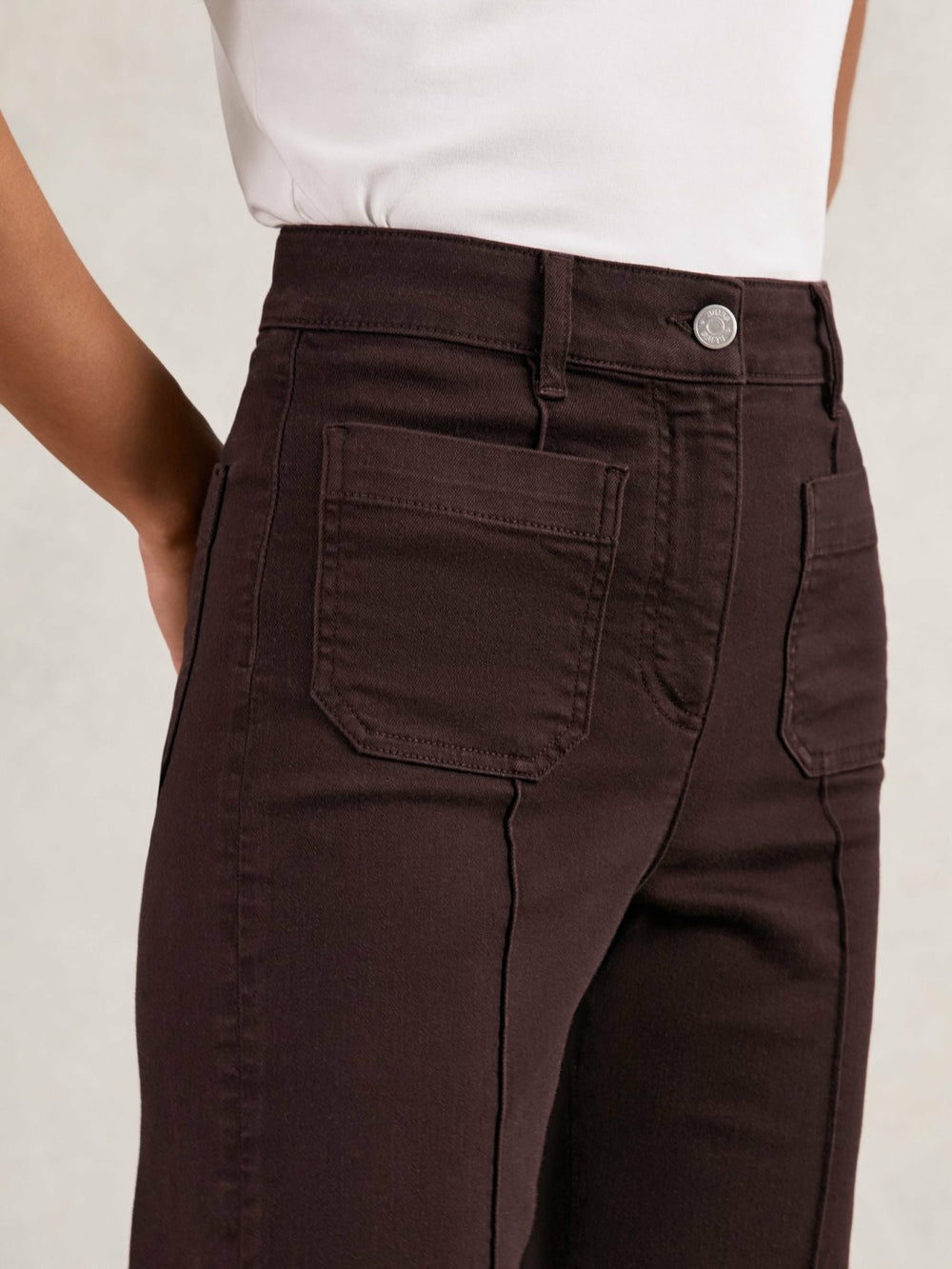 Reiss | Petite Patch-Pocket Flared Jeans in Burgundy