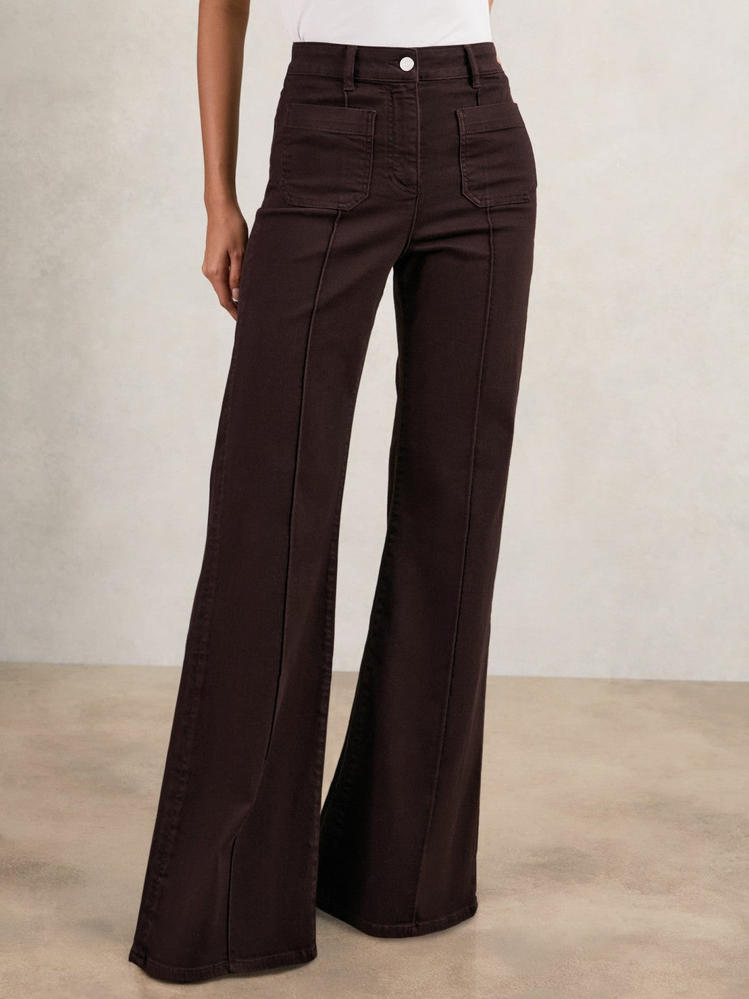 Reiss | Petite Patch-Pocket Flared Jeans in Burgundy
