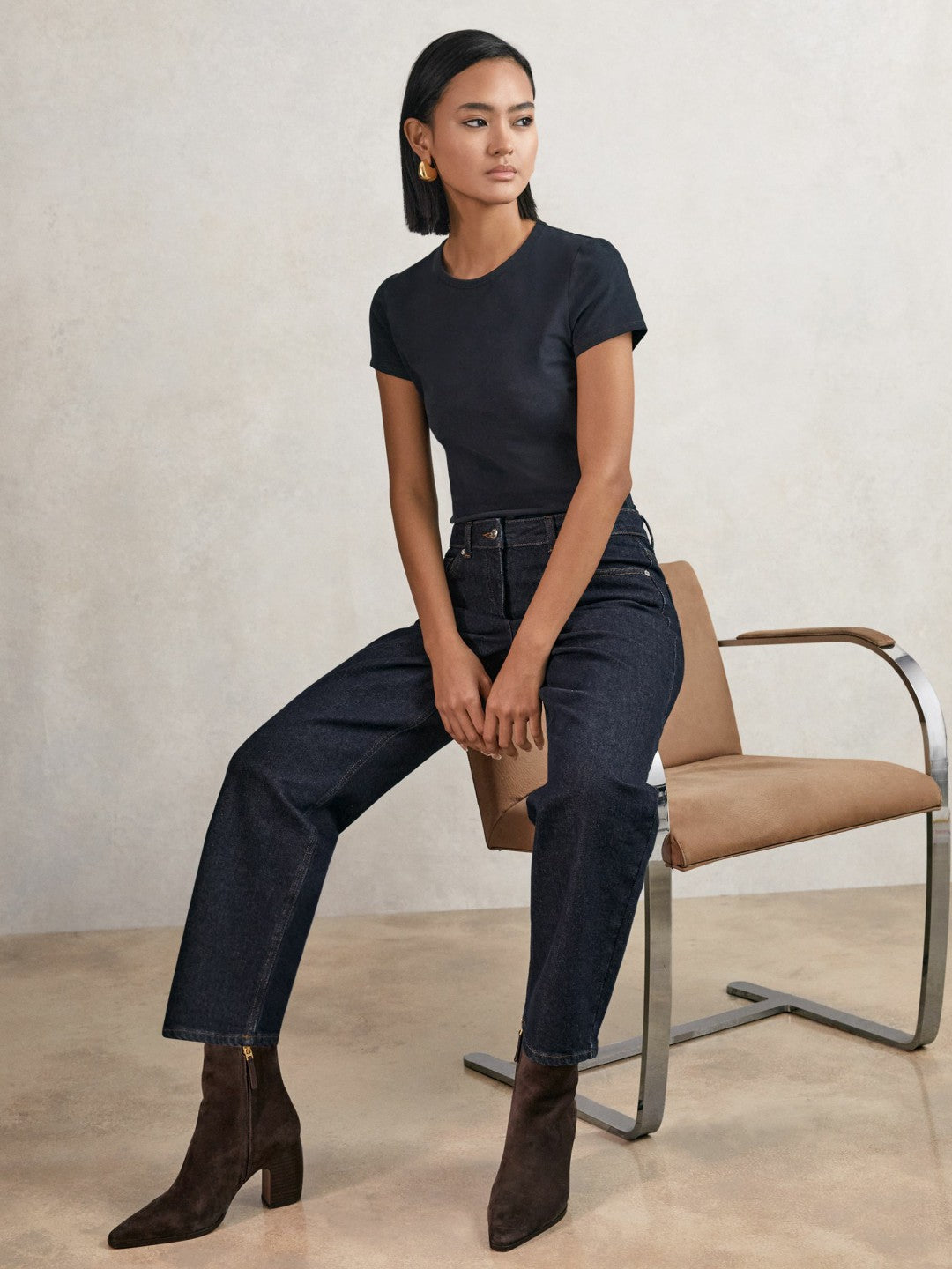 Reiss | Petite Mid-Rise Straight-Leg Jeans in Dark Blue