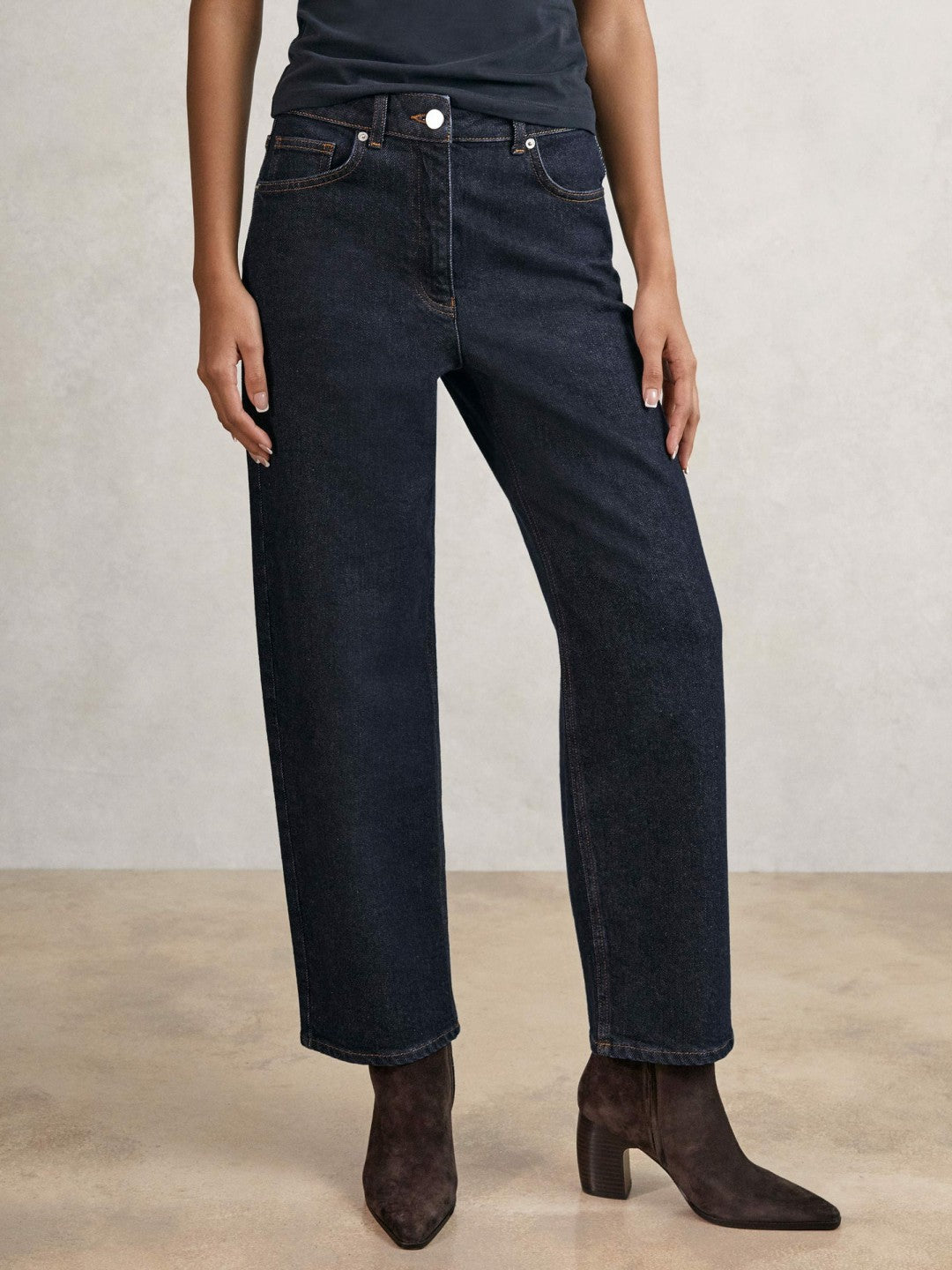 Reiss | Petite Mid-Rise Straight-Leg Jeans in Dark Blue