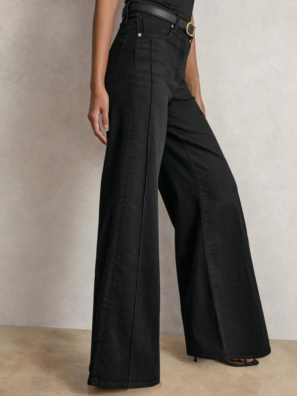 Reiss | Petite Stretch-Cotton Wide-Leg Jeans in Black