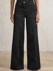 Reiss | Petite Stretch-Cotton Wide-Leg Jeans in Black