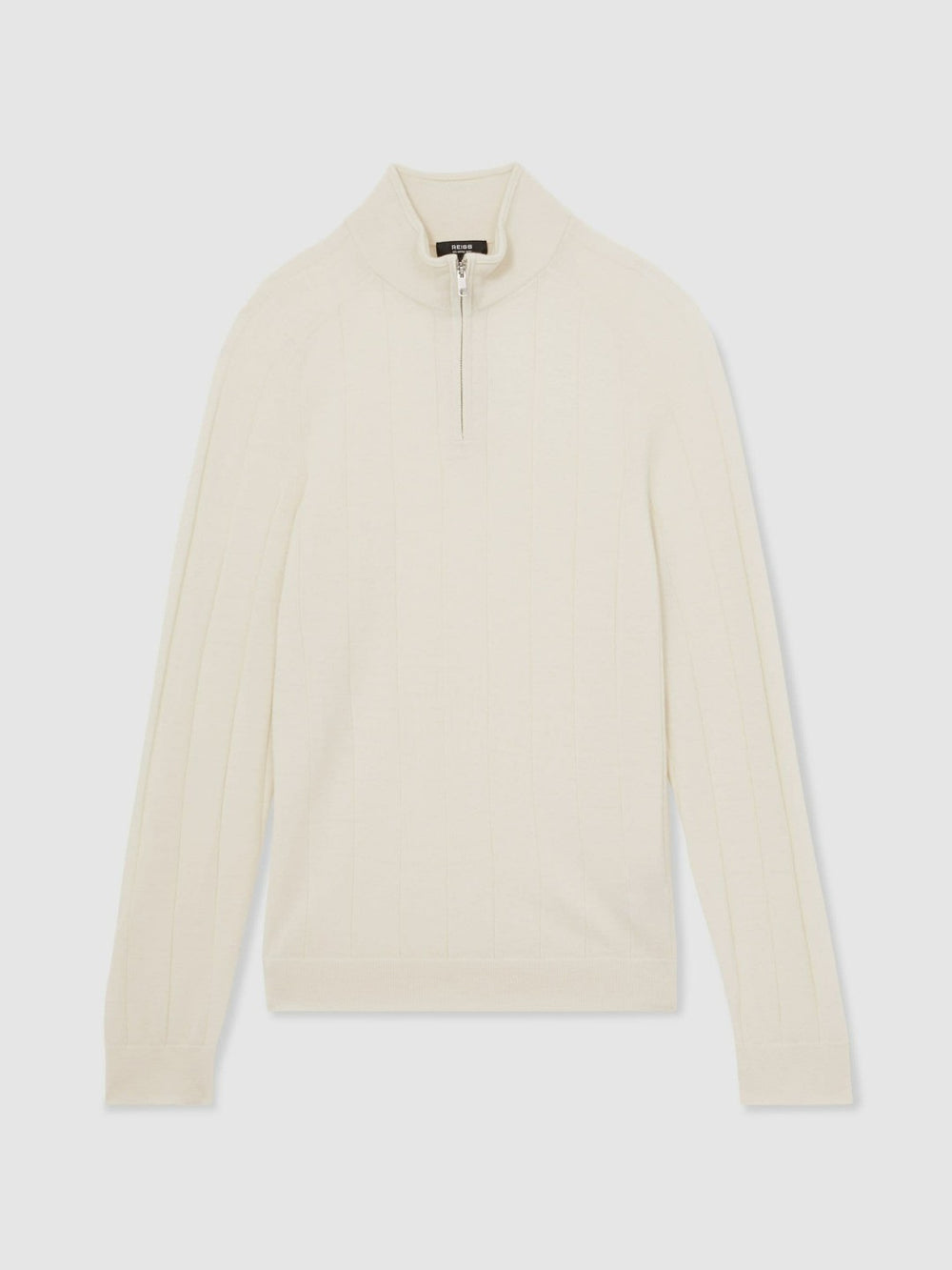 Reiss | Merino Wool Wide-Rib Half-Zip Jumper in Bianco