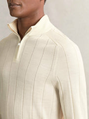 Reiss | Merino Wool Wide-Rib Half-Zip Jumper in Bianco