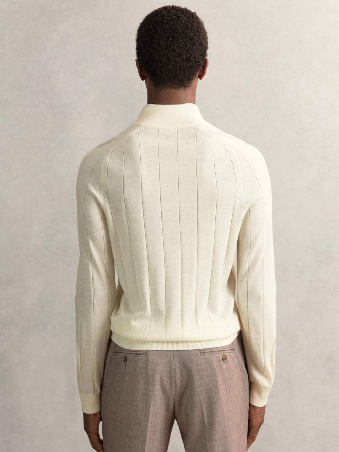 Reiss | Merino Wool Wide-Rib Half-Zip Jumper in Bianco