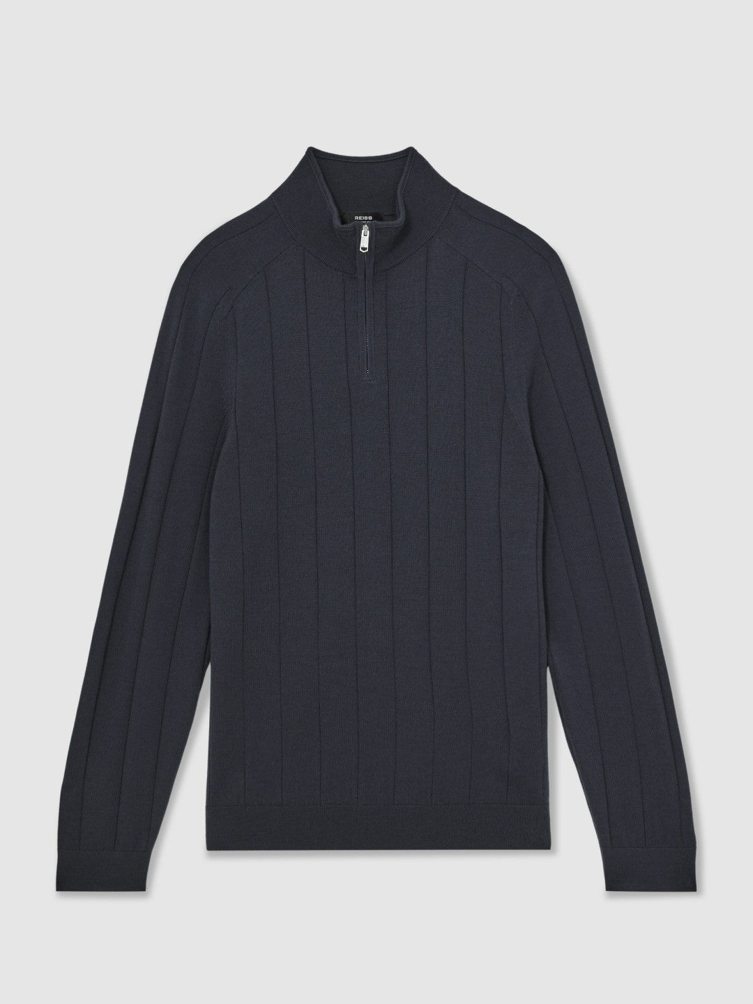 Reiss | Merino Wool Wide-Rib Half-Zip Jumper in Airforce Blue