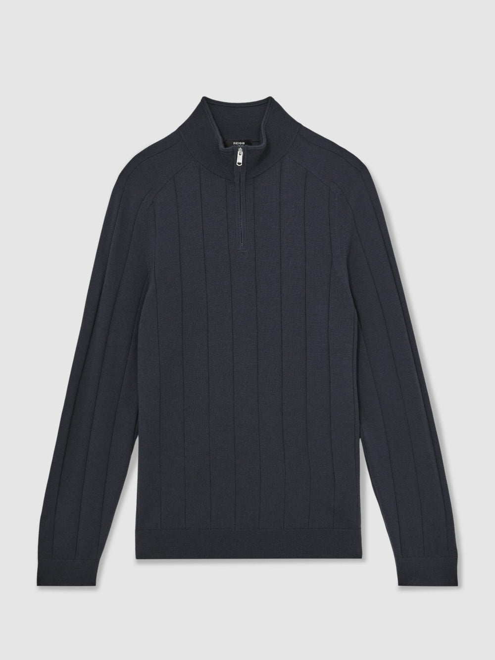 Reiss | Merino Wool Wide-Rib Half-Zip Jumper in Airforce Blue