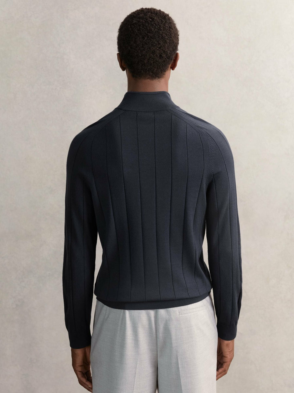 Reiss | Merino Wool Wide-Rib Half-Zip Jumper in Airforce Blue