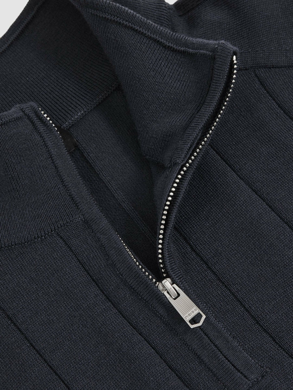 Reiss | Merino Wool Wide-Rib Half-Zip Jumper in Airforce Blue