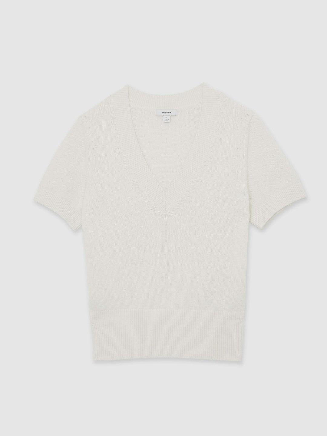 Reiss | Cotton-Wool Knit V-Neck Top in Ivory