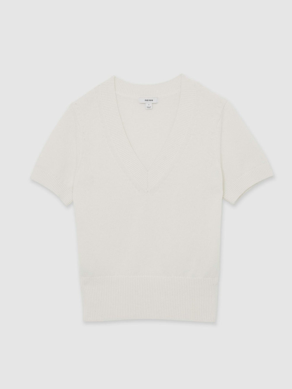Reiss | Cotton-Wool Knit V-Neck Top in Ivory