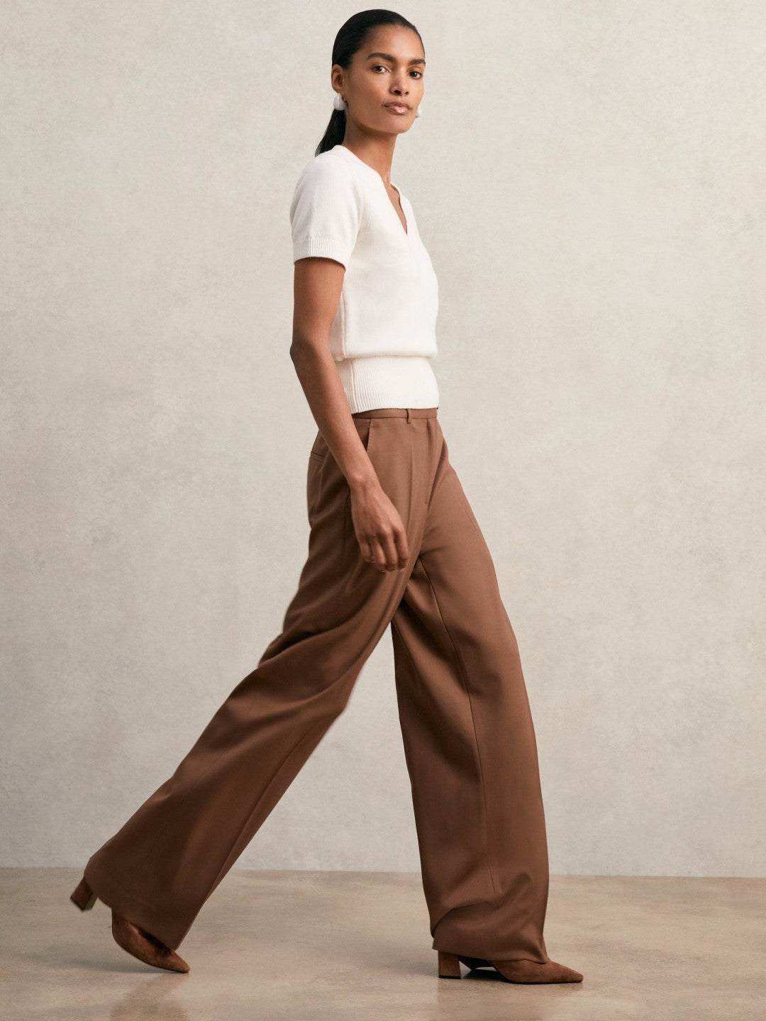 Reiss | Cotton-Wool Knit V-Neck Top in Ivory