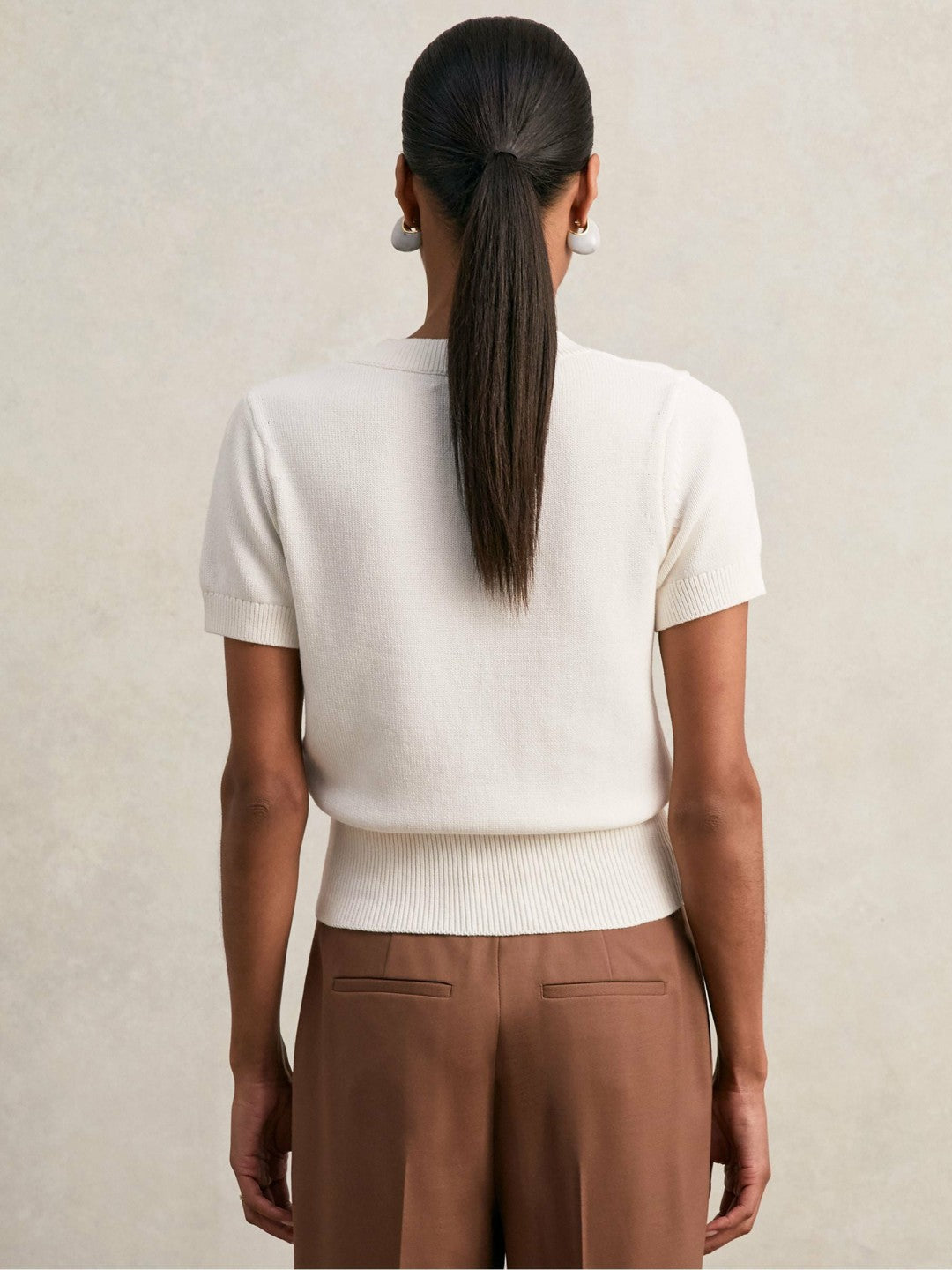 Reiss | Cotton-Wool Knit V-Neck Top in Ivory