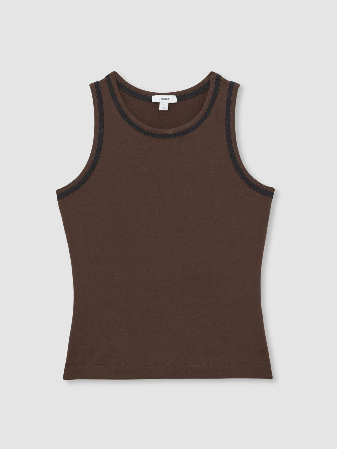 Reiss | Stretch-Cotton Jersey Tipped Vest in Chocolate Brown/Black