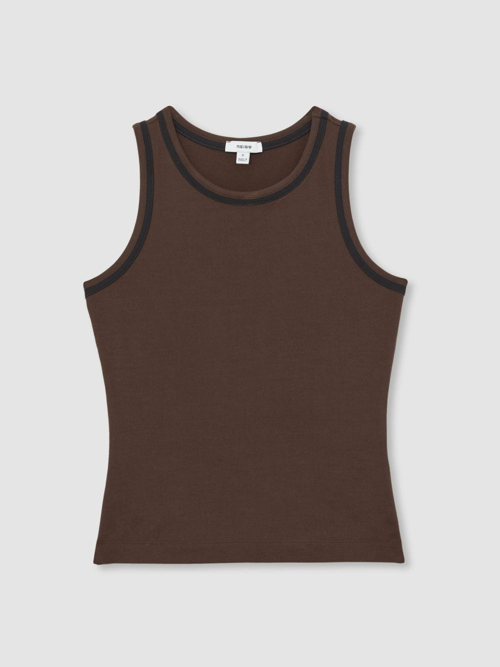 Reiss | Stretch-Cotton Jersey Tipped Vest in Chocolate Brown/Black