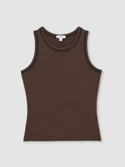 Reiss | Stretch-Cotton Jersey Tipped Vest in Chocolate Brown/Black