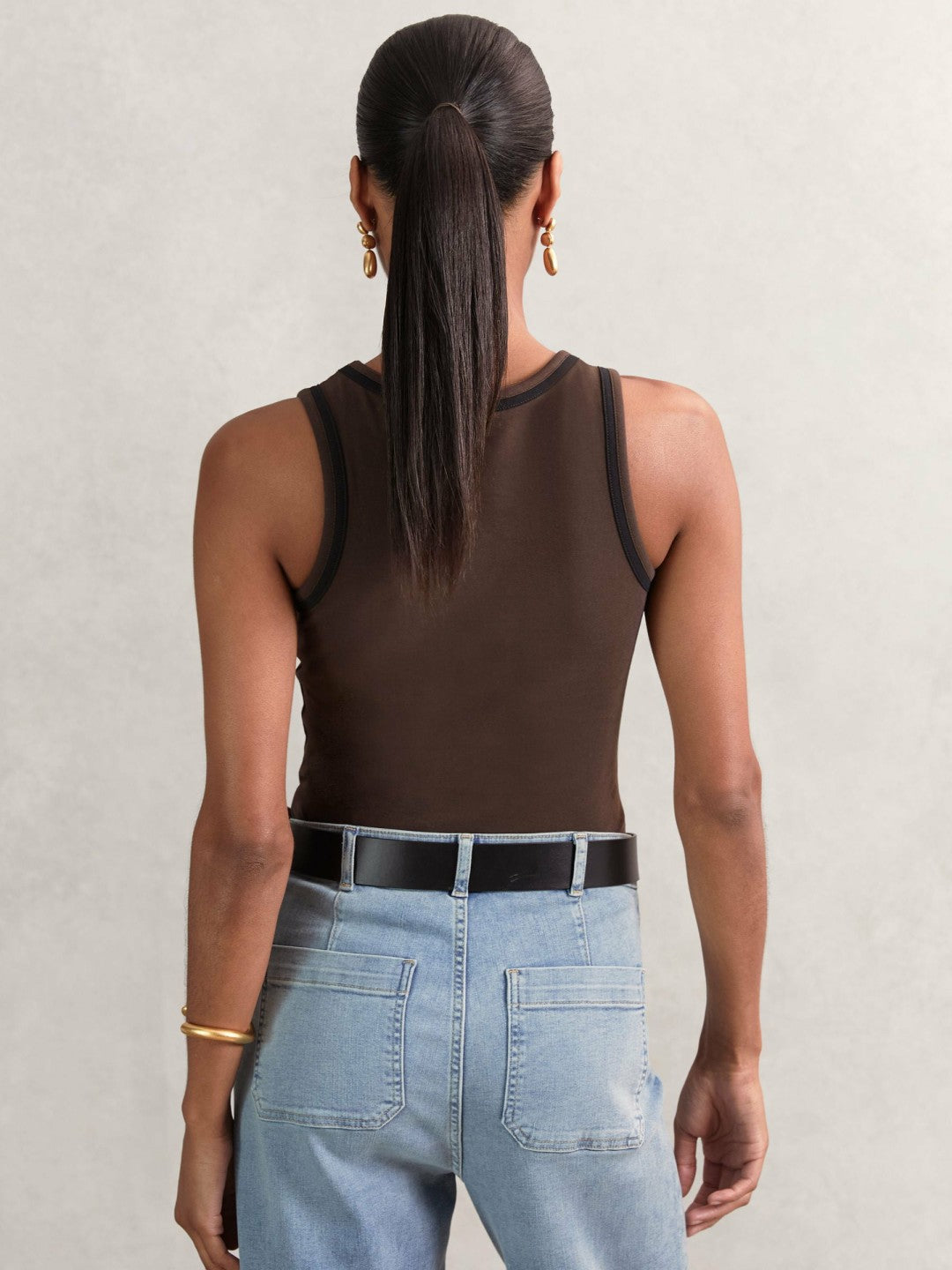 Reiss | Stretch-Cotton Jersey Tipped Vest in Chocolate Brown/Black