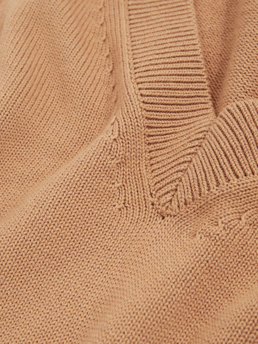 Reiss | Cotton-Wool Knit V-Neck Top in Camel