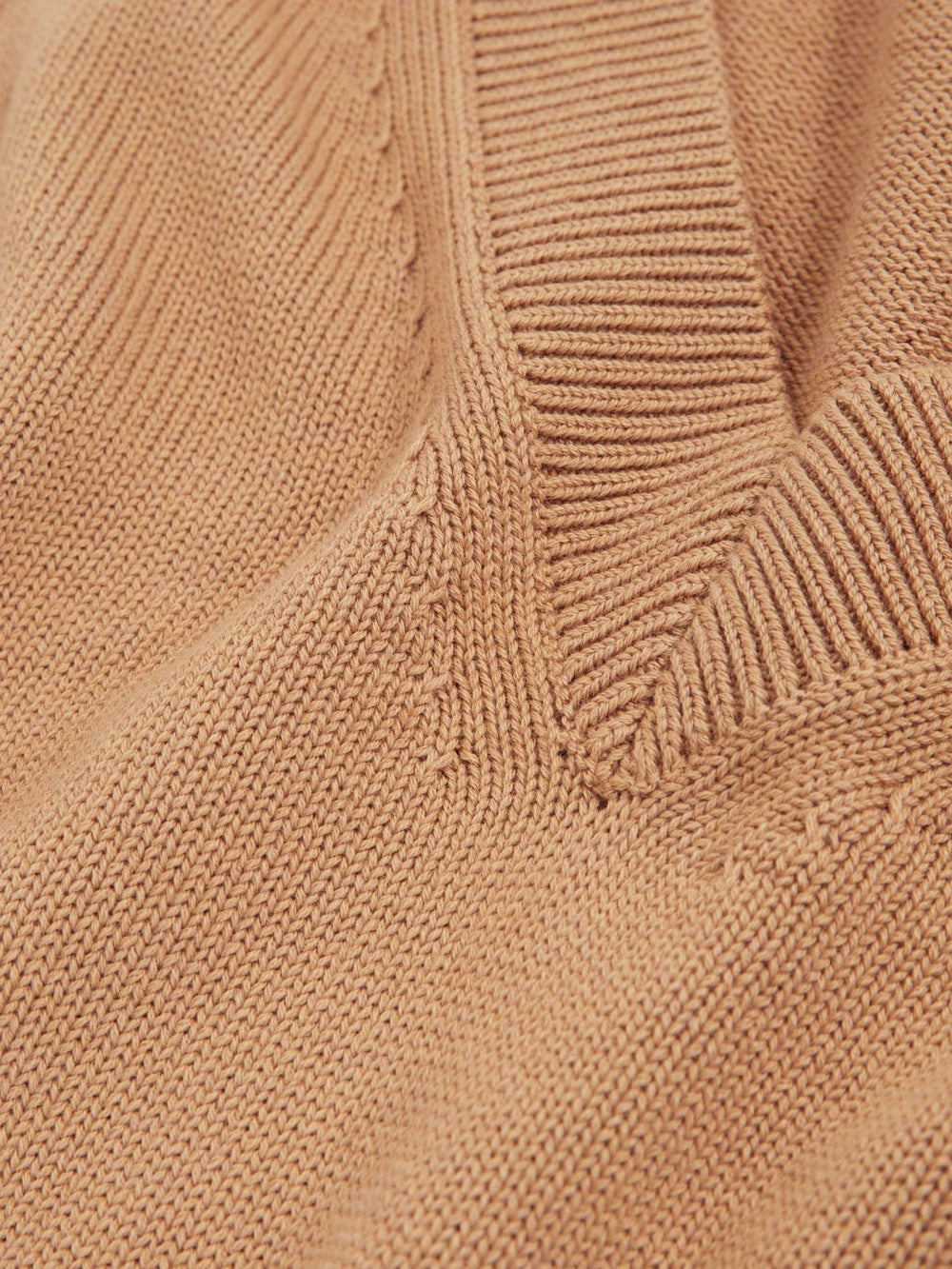 Reiss | Cotton-Wool Knit V-Neck Top in Camel