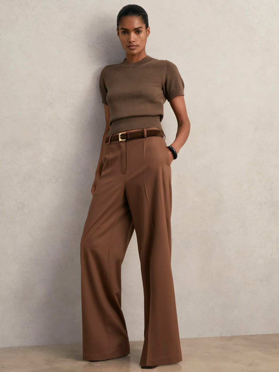 Reiss | Cotton And Wool Crew-Neck Top in Brown